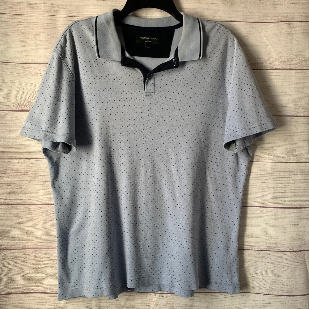 Banana Republic Men's Light Blue Polka Dot Polo Shirt Short Sleeves Size Large